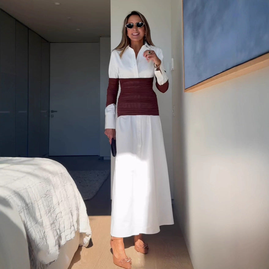 Women's patchwork split collar dress