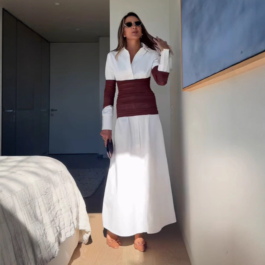 Women's patchwork split collar dress