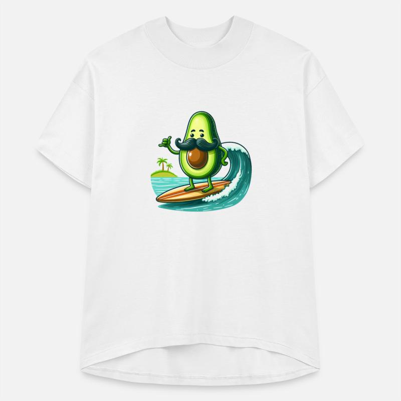 A surfer avocado with a moustache