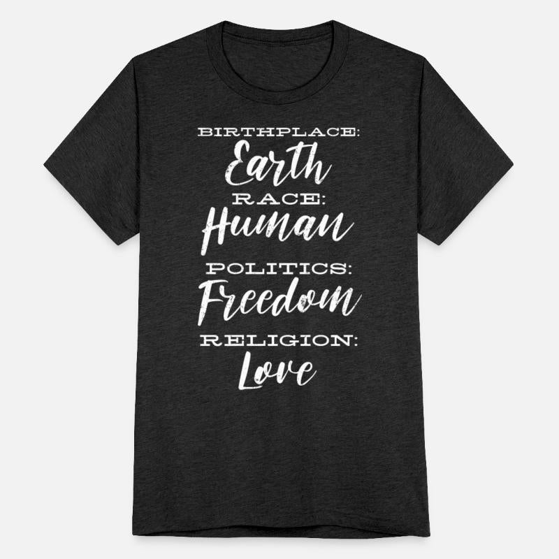 Birthplace Earth, Race Human, Politics Religion