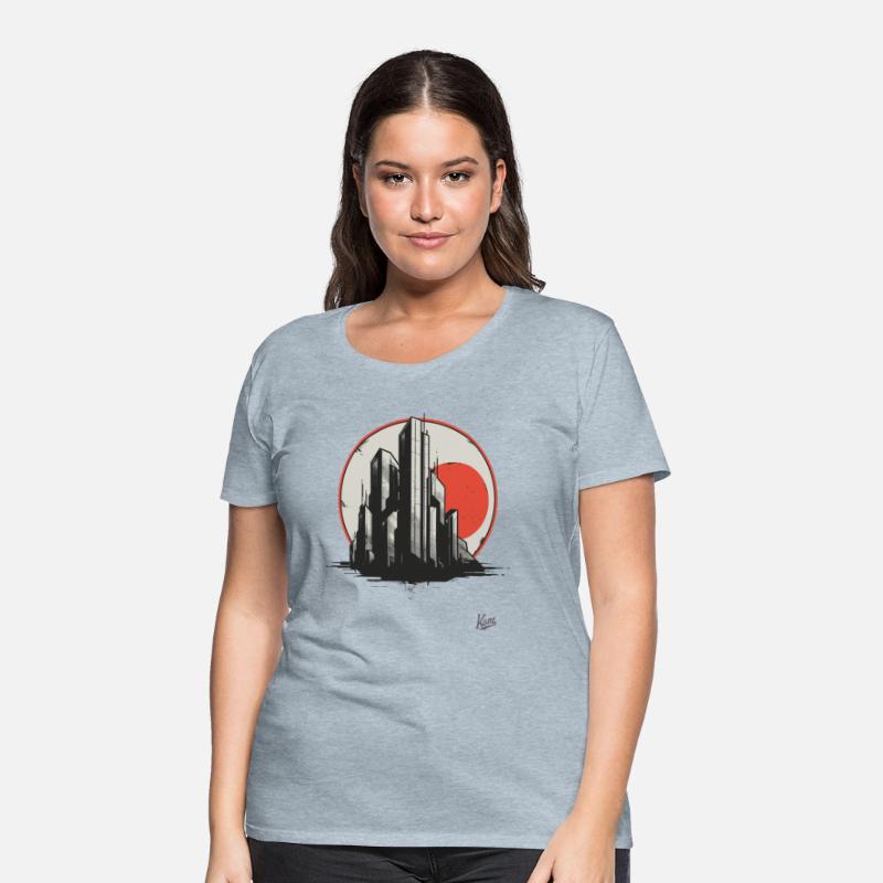 Brutalist Future City with Red Sun