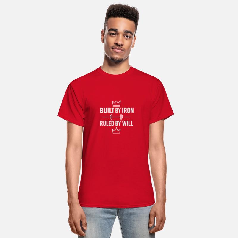 Built by iron gym motivation quote with white text