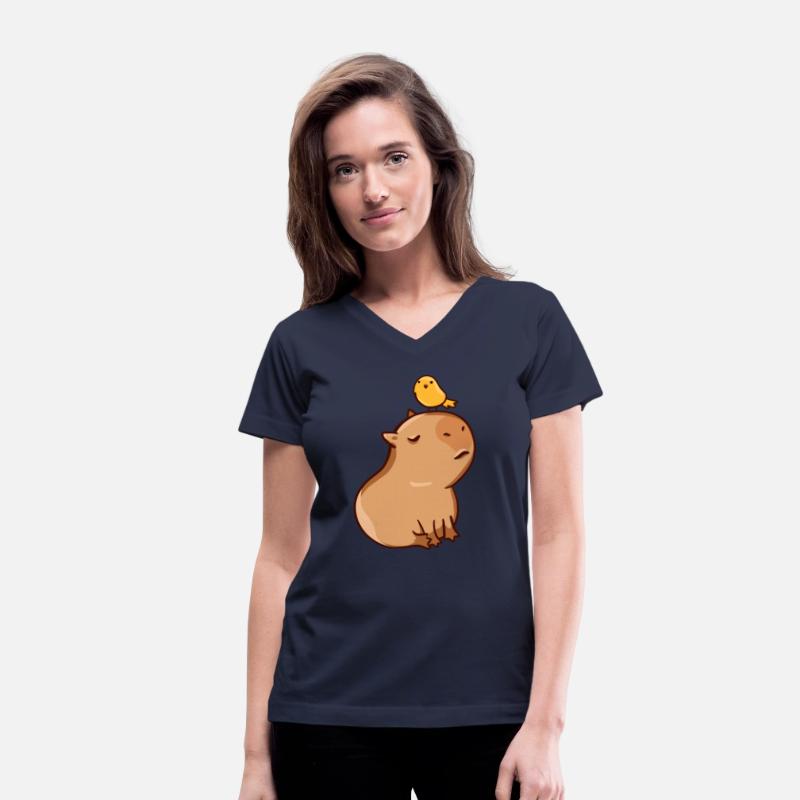 Capybara with a yellow bird