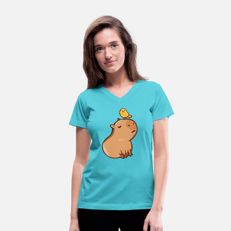 Capybara with a yellow bird
