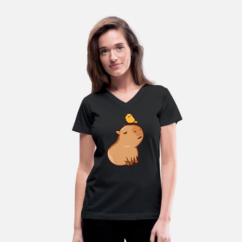 Capybara with a yellow bird