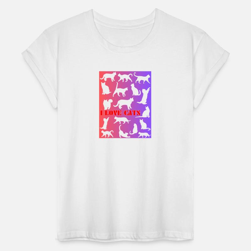 Cat figures in white, pink and purple