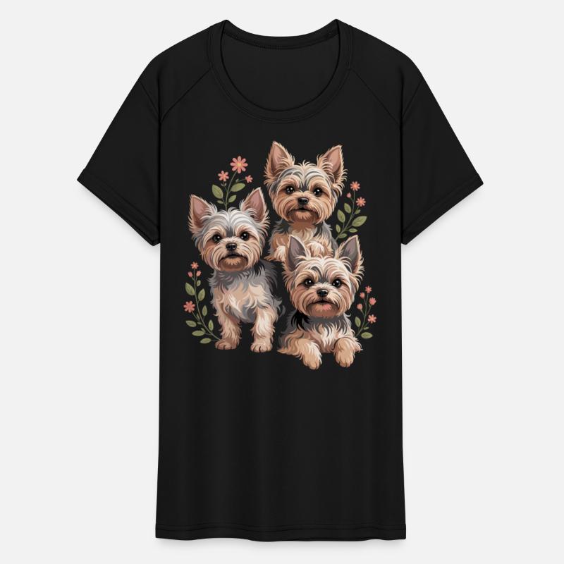 Charming Trio of Yorkshire Terriers with Floral