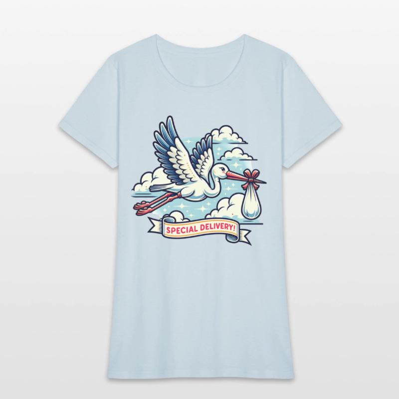 Special Delivery Stork with Clouds and Baby Bundle