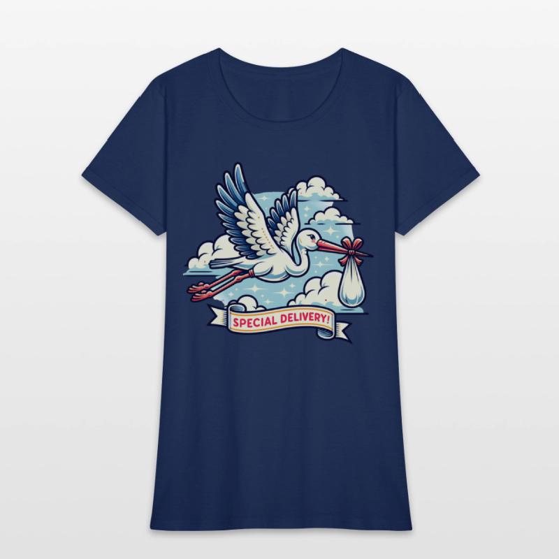 Special Delivery Stork with Clouds and Baby Bundle