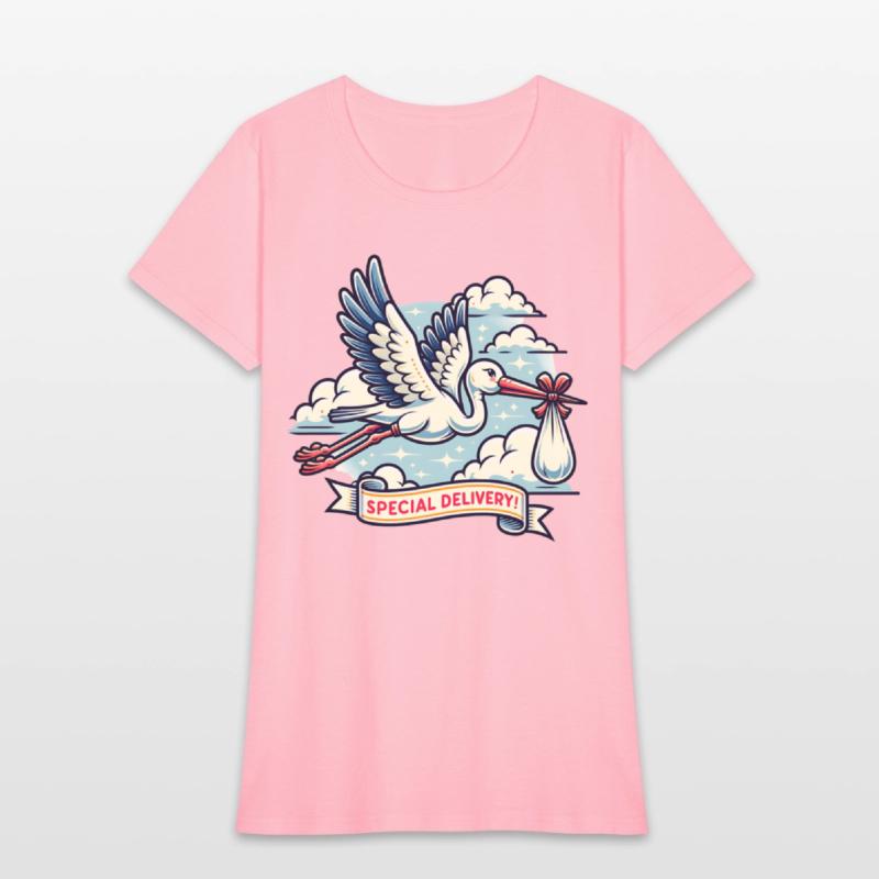 Special Delivery Stork with Clouds and Baby Bundle