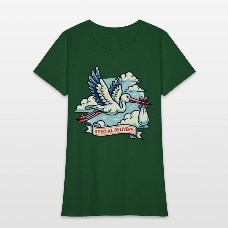 Special Delivery Stork with Clouds and Baby Bundle