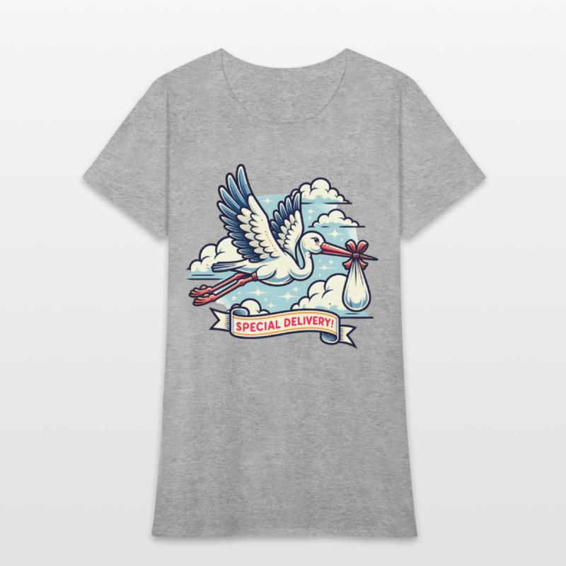 Special Delivery Stork with Clouds and Baby Bundle