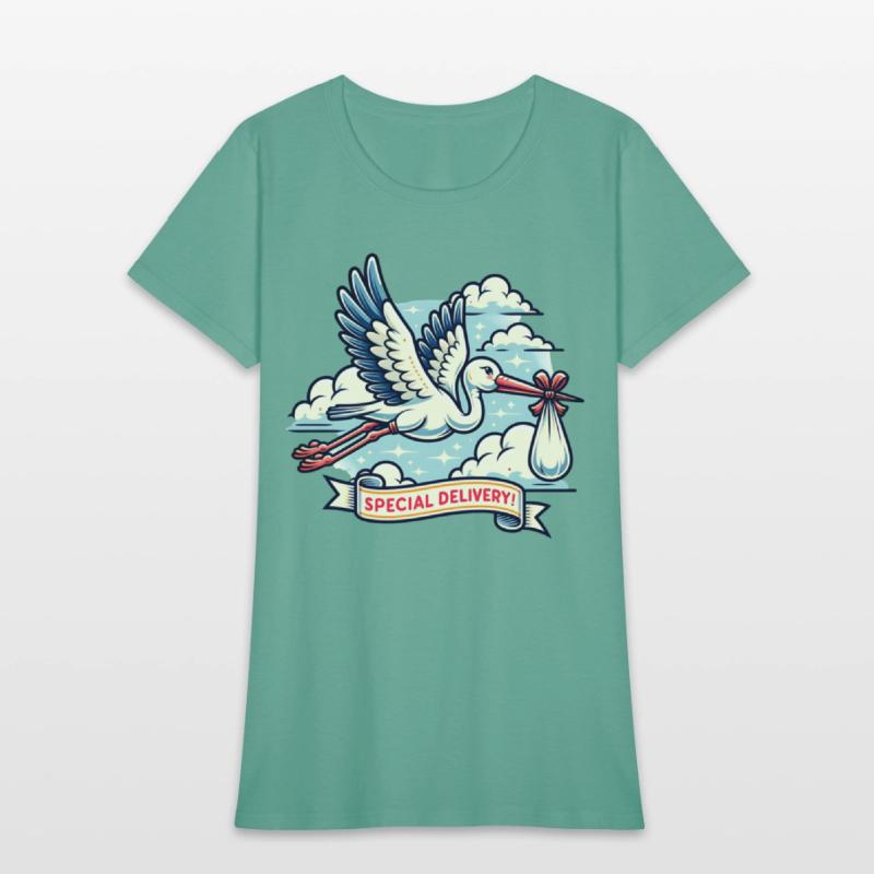 Special Delivery Stork with Clouds and Baby Bundle