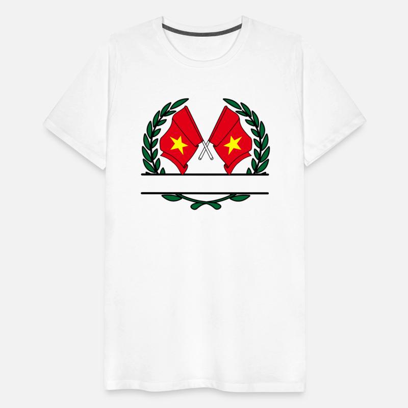 Two flags of Vietnam in green laurel wreath