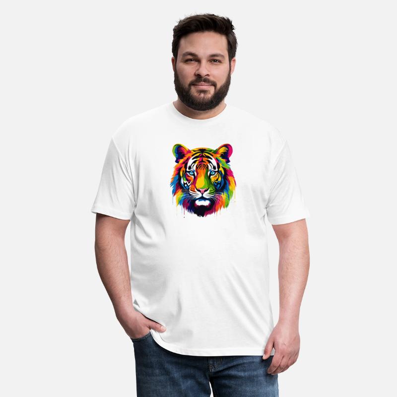 Vibrant paint splashes adorn a majestic tiger.